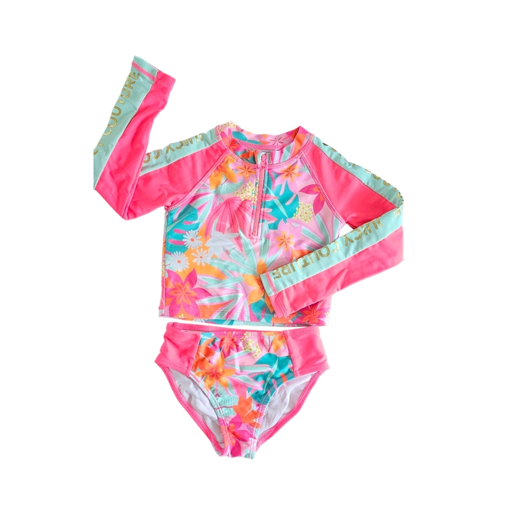 Juicy Couture Pink and Green Rashguard Swim Set